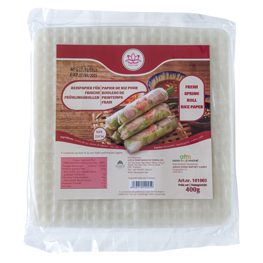 FRESH SPRING ROLL RICE PAPER (SQUARE) 22CM 400GR