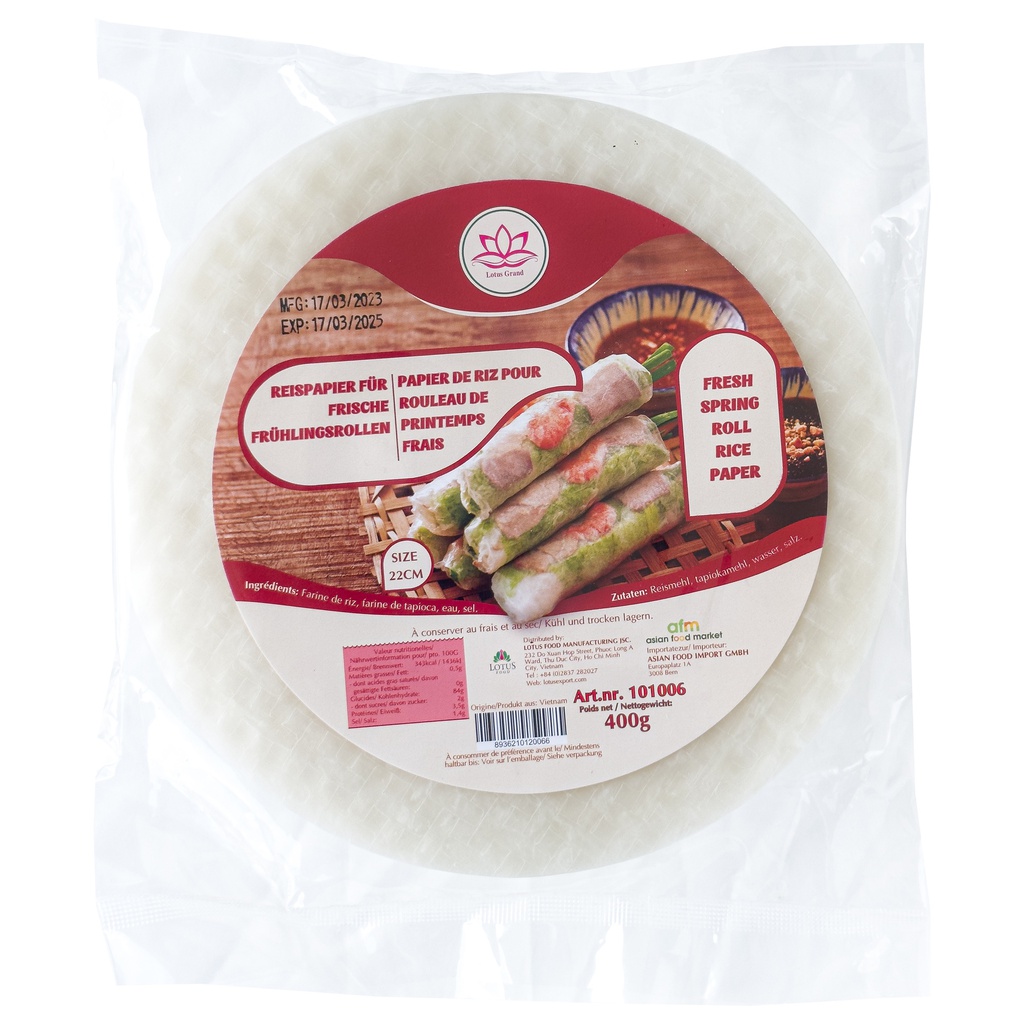 FRESH SPRING ROLL RICE PAPER (ROUND) 22CM  400GR