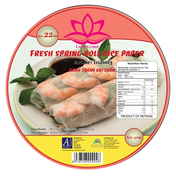 FRESH SPRING ROLL RICE PAPER (ROUND) 22CM 400GR