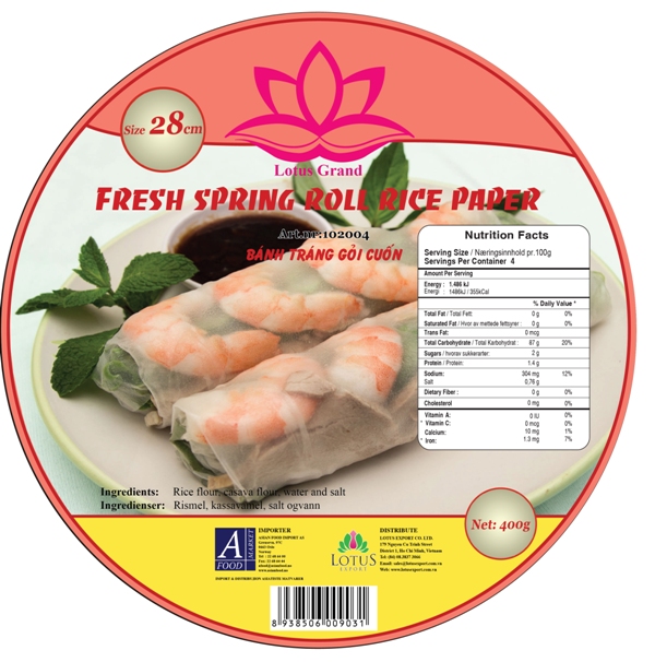 FRESH SPRING ROLL RICE PAPER (ROUND) 28CM 400GR