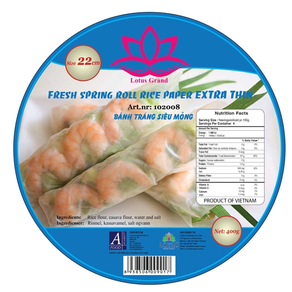 FRESH SPRING RICE PAPER EXTRA THIN 22CM 400GR